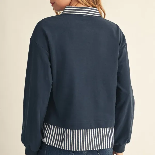 Stripe Accent Mixed Media Top