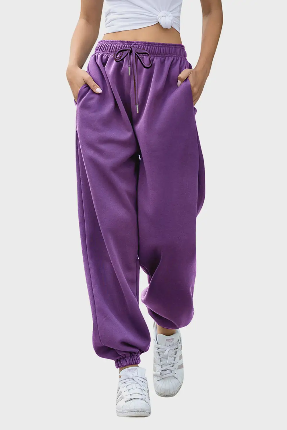 Tailored Elastic-Waist Pocketed Jogger Pants