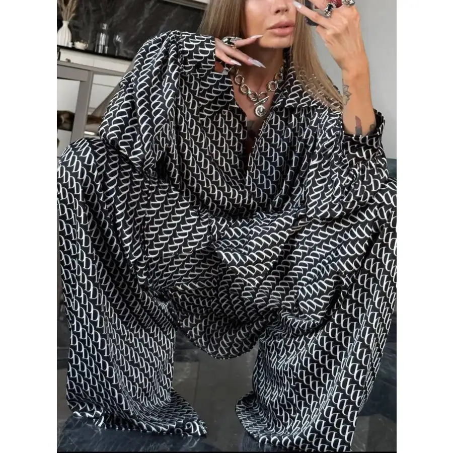 Printed Button Up Shirt and Pants Set