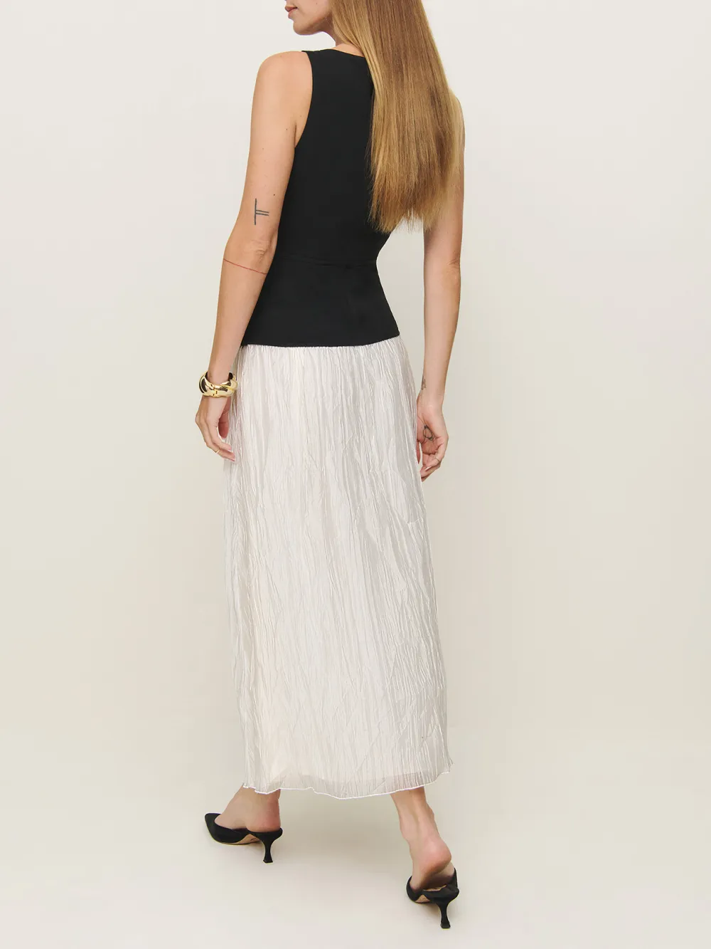 Sleeveless Knit Bodice Pleated Midi Dress