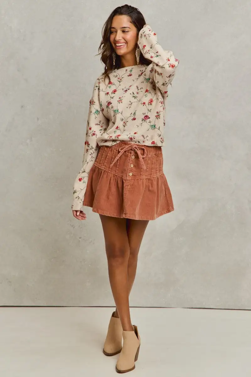 Button Front Flared Skirt