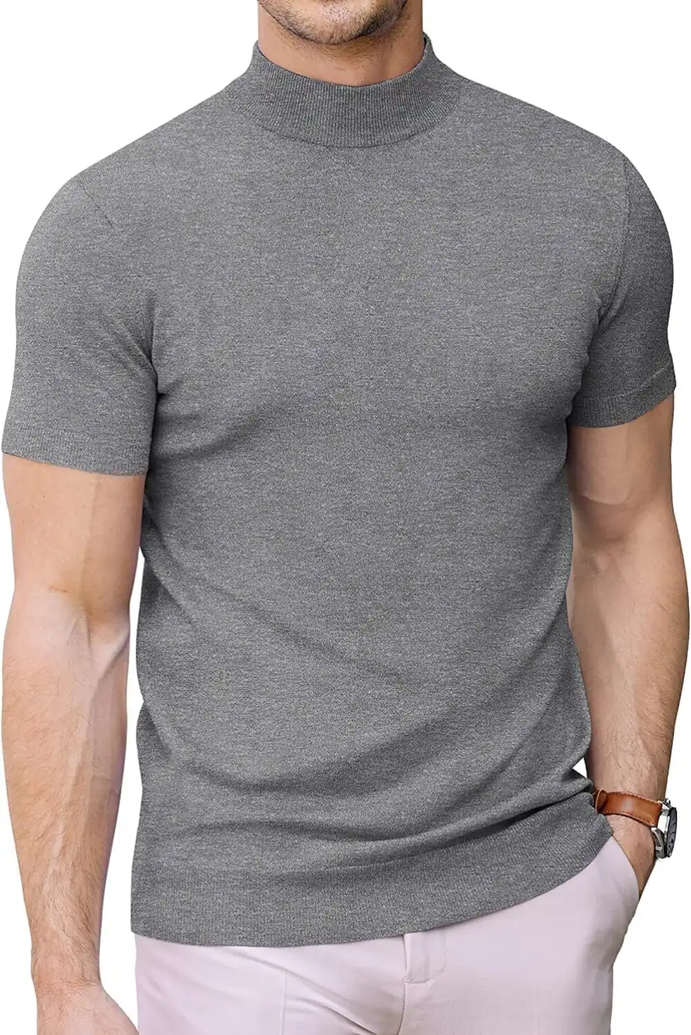 Turtleneck Basic Slim Fit Knitted Short Sleeve Shirt Sweater