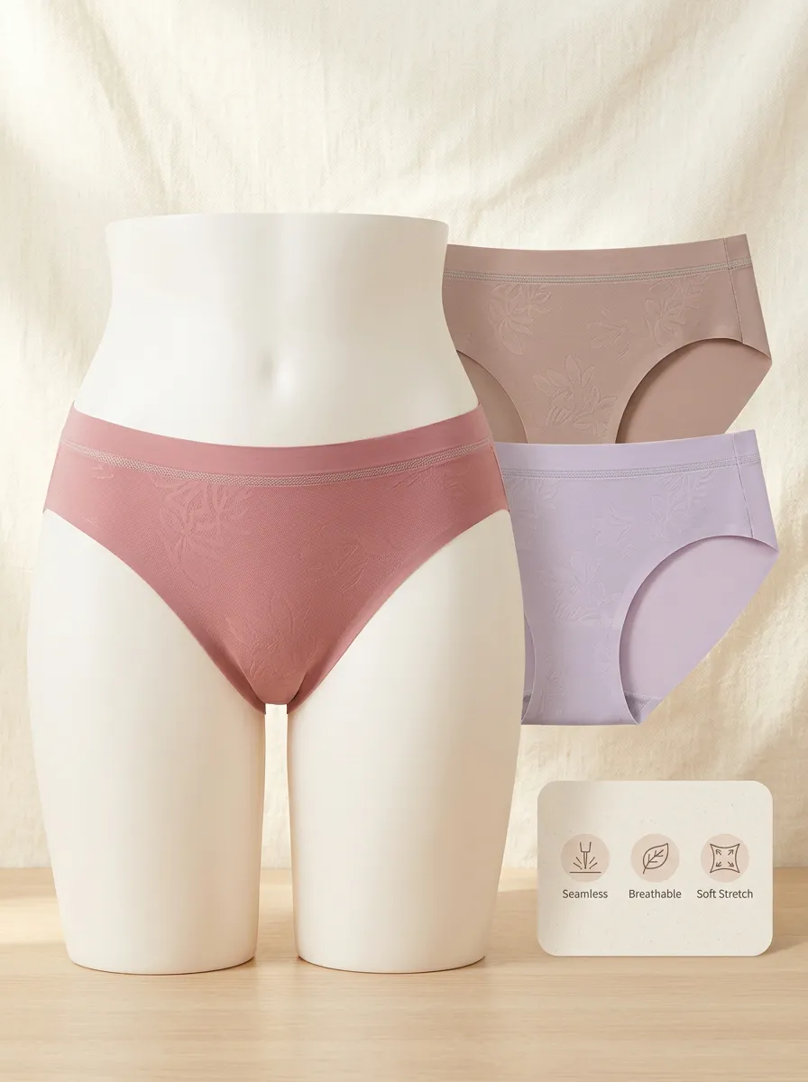 Women's Classic Floral Embossed Seamless Three-Pack Panties