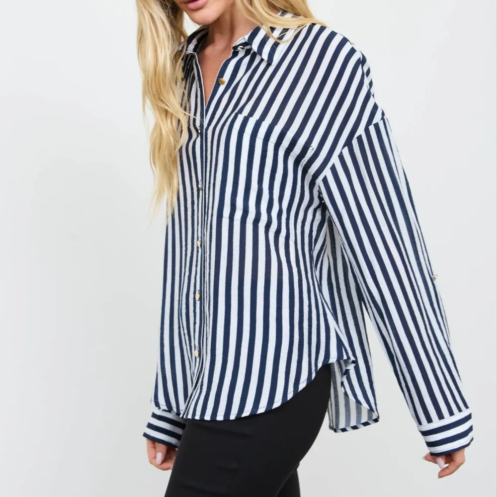 Relaxed Striped Buttons Top