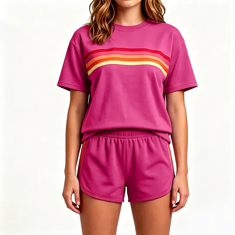 Women's two-piece rainbow striped outdoor sportswear set