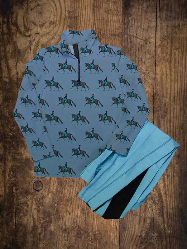 Women's Riding Style Horse Rider Print Long Sleeve Casual Shirt