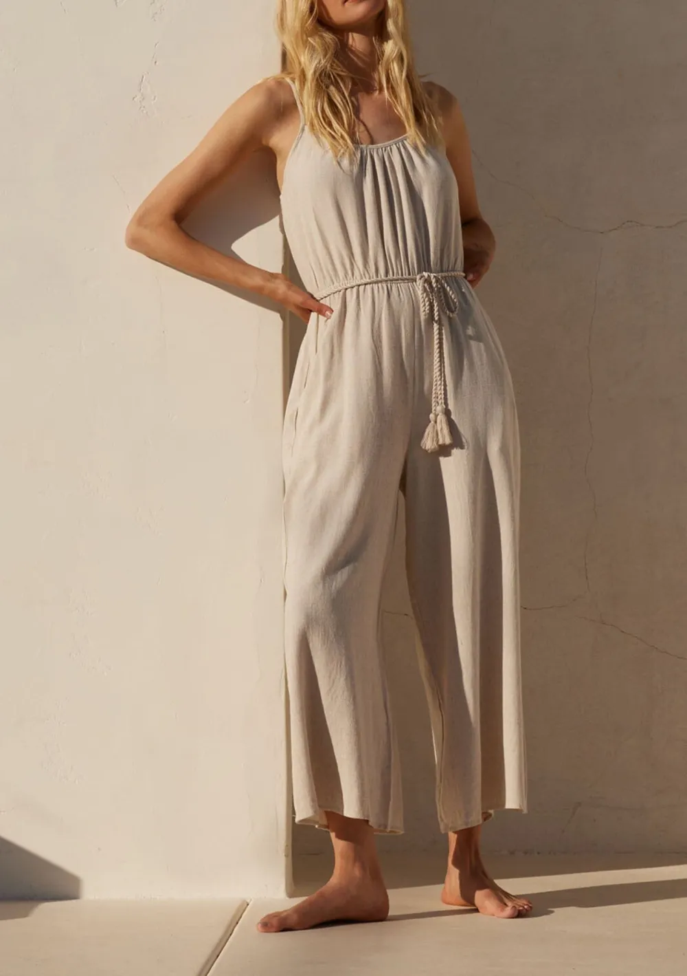 Tied Spaghetti Strap Wide Leg Jumpsuit