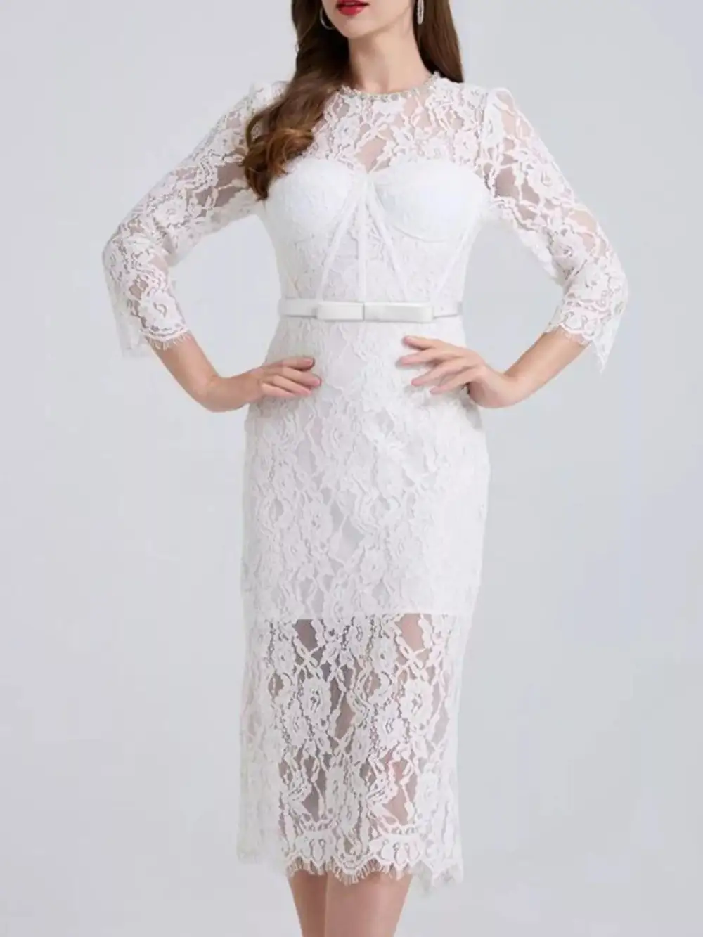 Lace Long Sleeve Midi Dress