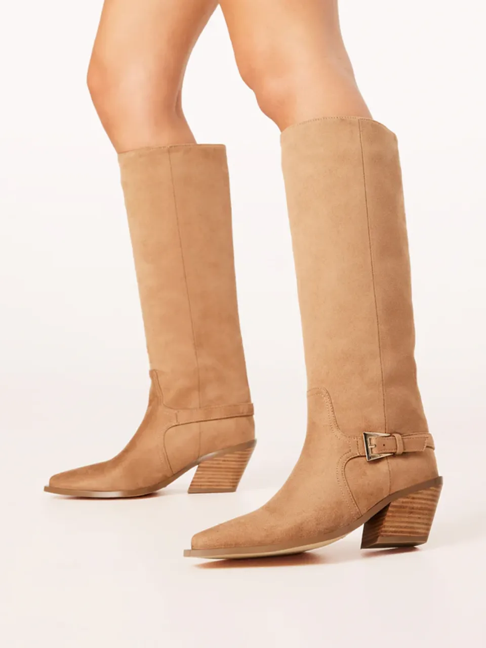 Faux-Suede Suede Denim Ankle Boots