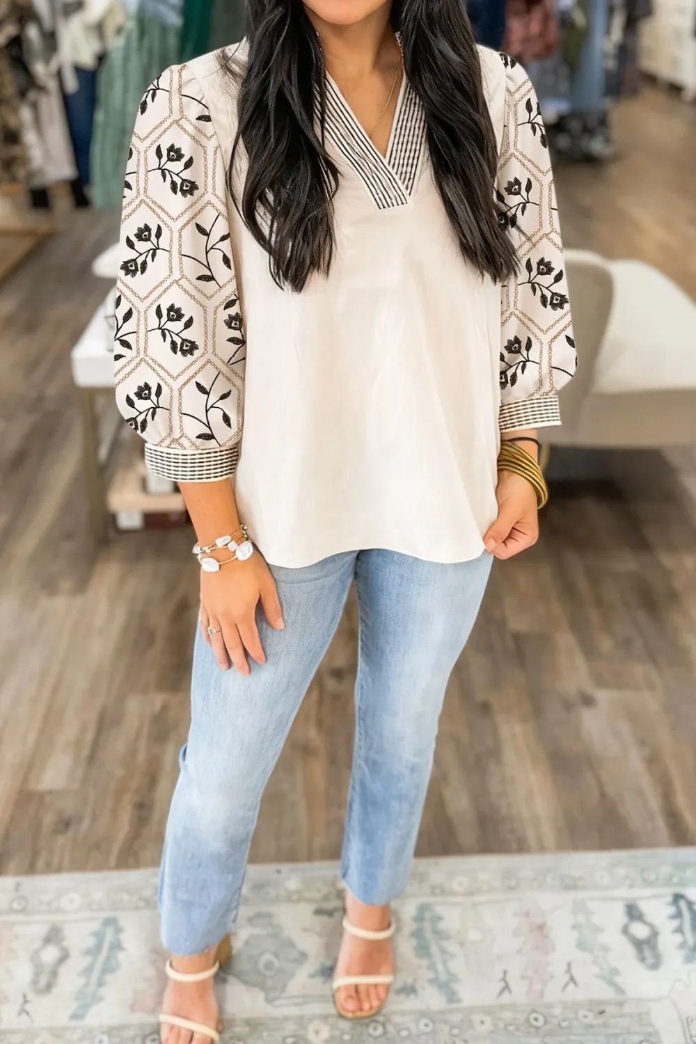 Floral Patchwork V-Neck Blouse