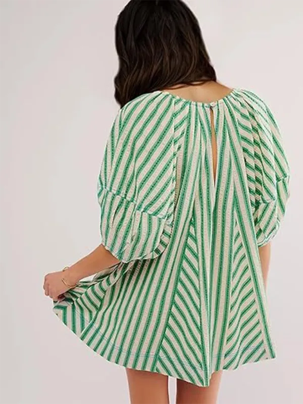 Short Sleeved Striped Jumpsuit Slim Loose Shorts