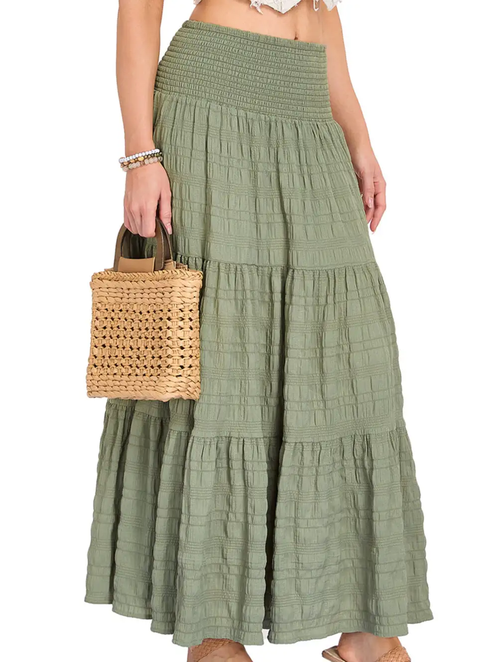 Elastic Waist Pocket Maxi Skirt