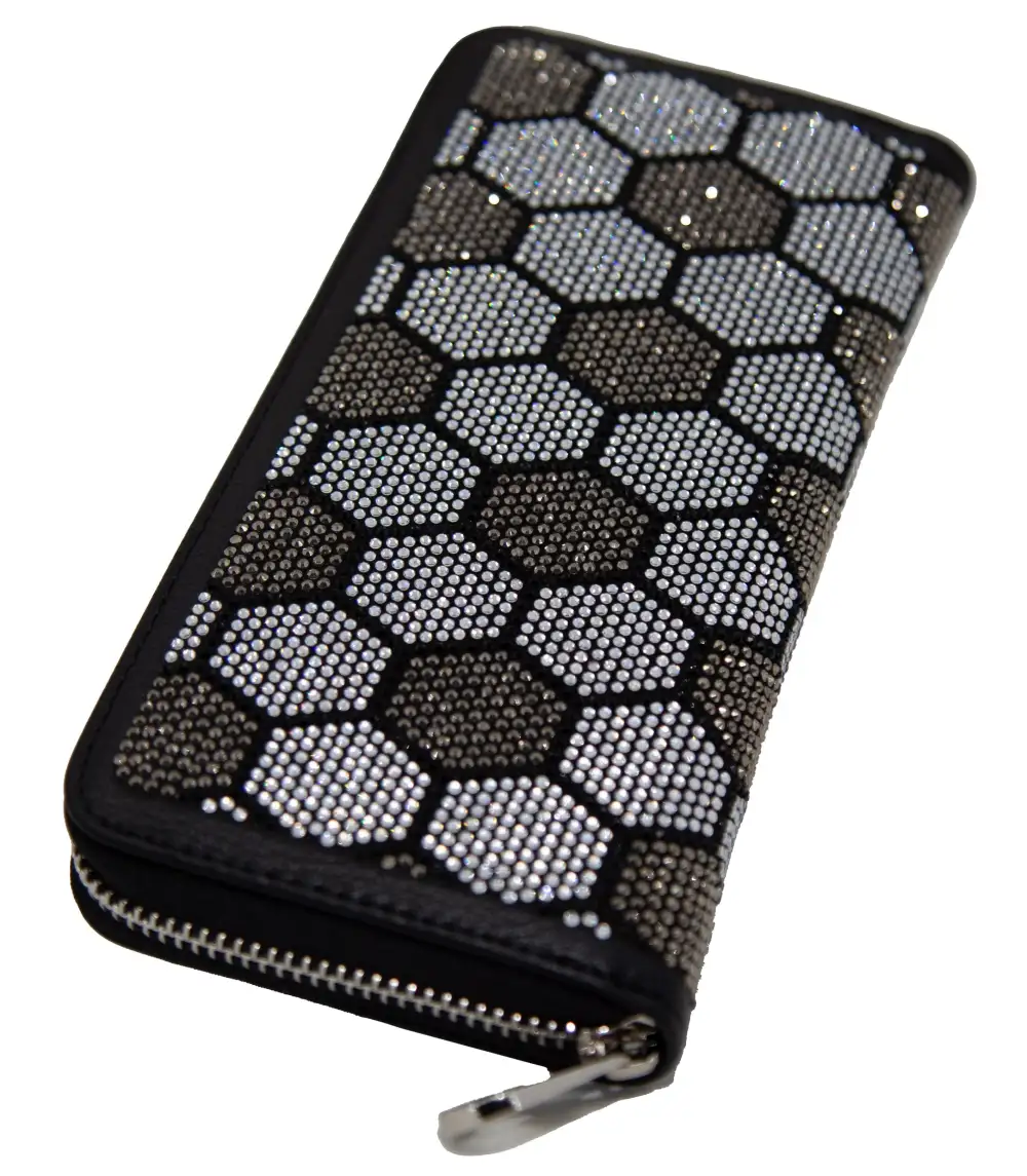 Versatile Detail Crystal Accent Faux Leather Zip Wallet