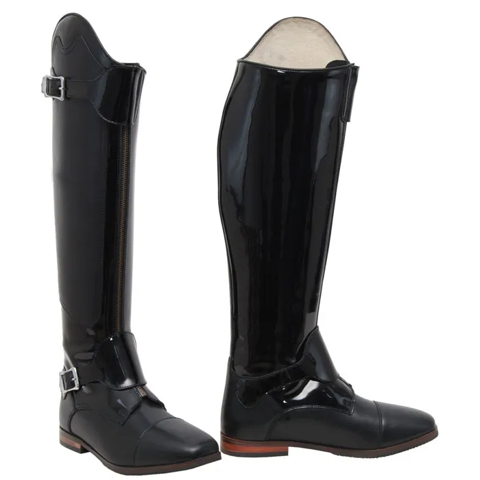 Polished Front Zip Rubber Sole Tall Riding Boots