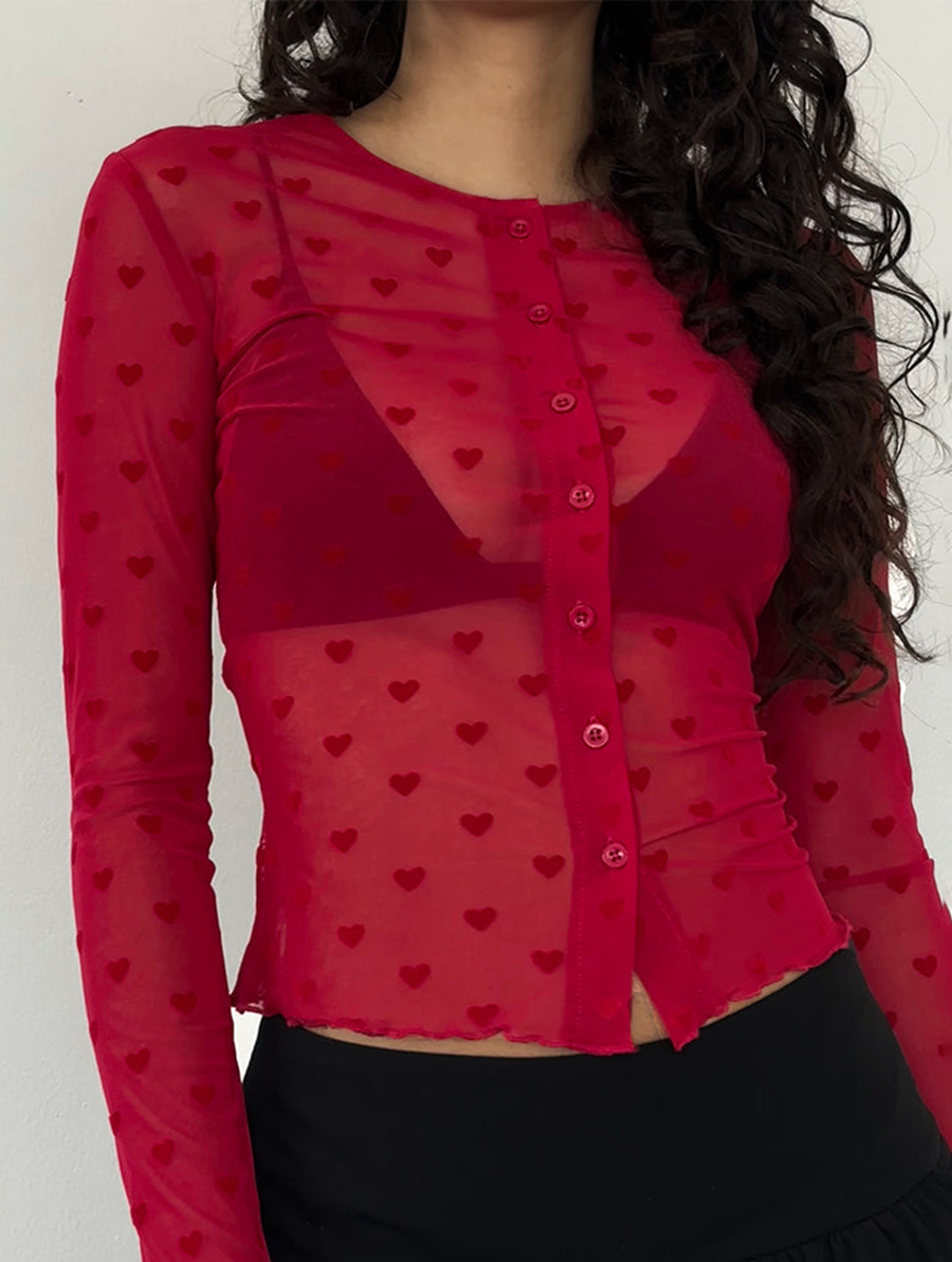 Shirt In Red Heart Flocked Mesh
