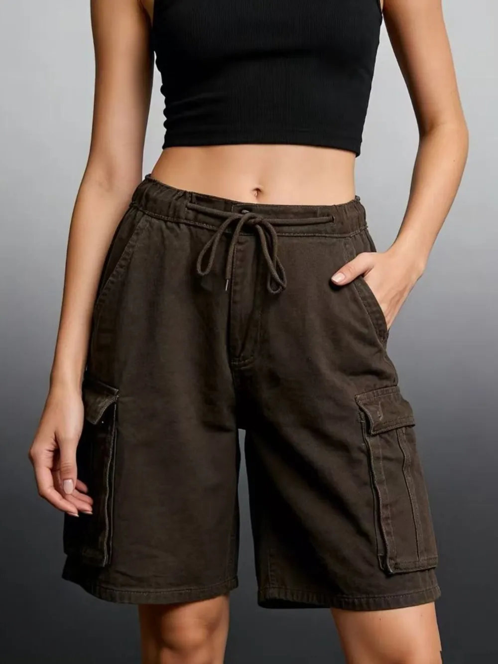 Drawstring Utility Cargo Shorts