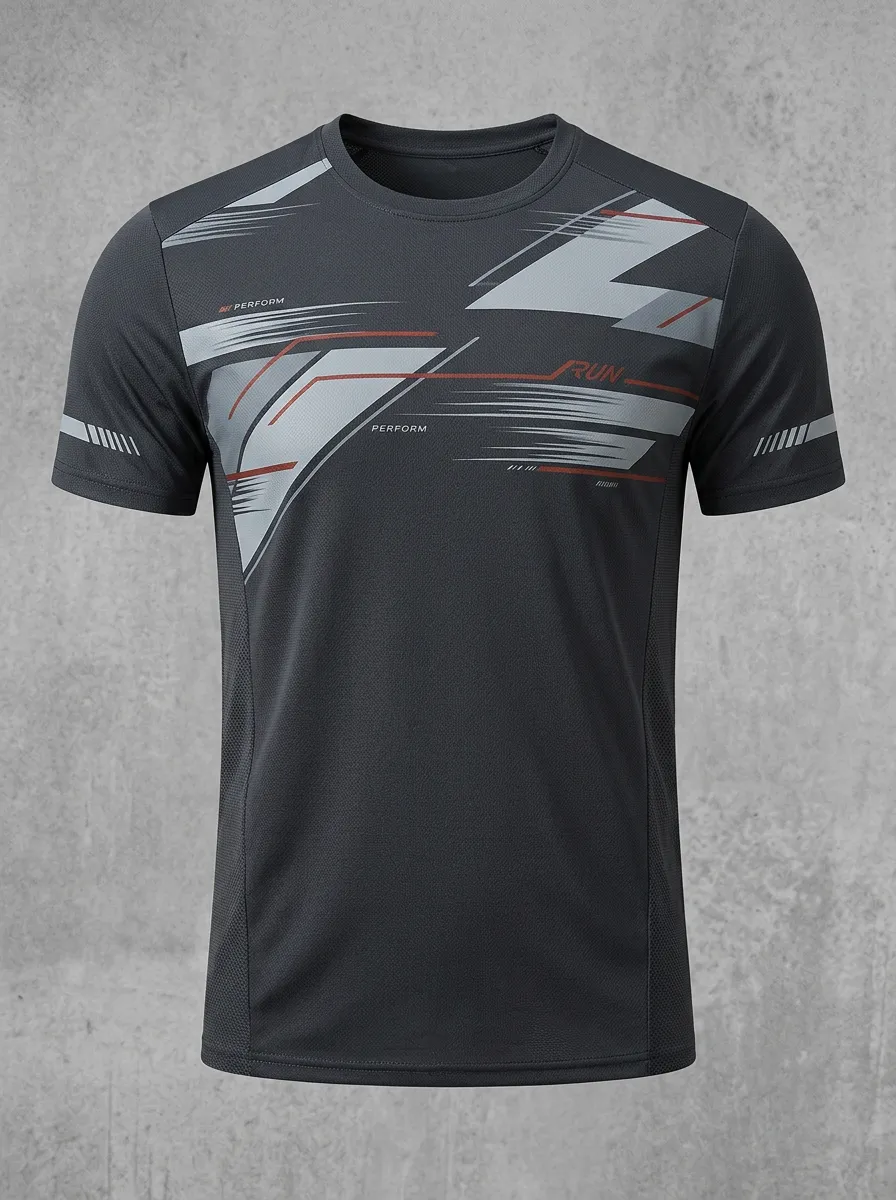 Men's Running Sports Geometric Printed Reflective Quick-Dry T-Shirt