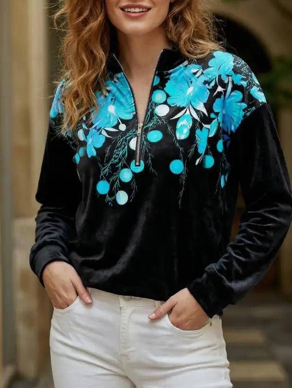 Panel Loose V Neck Sweatshirt