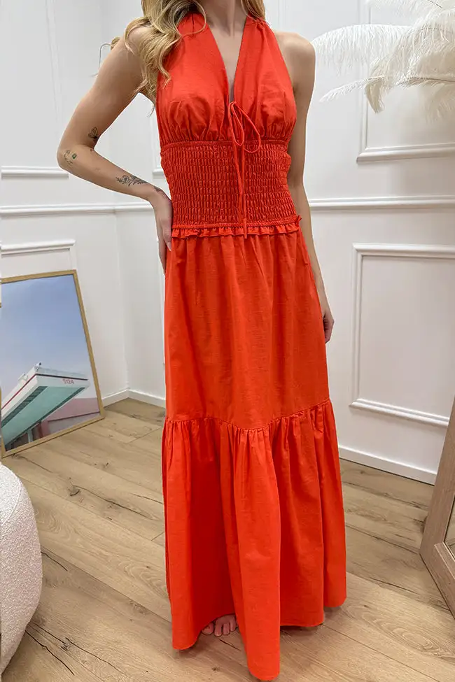Maxi Ruched Cotton Dress