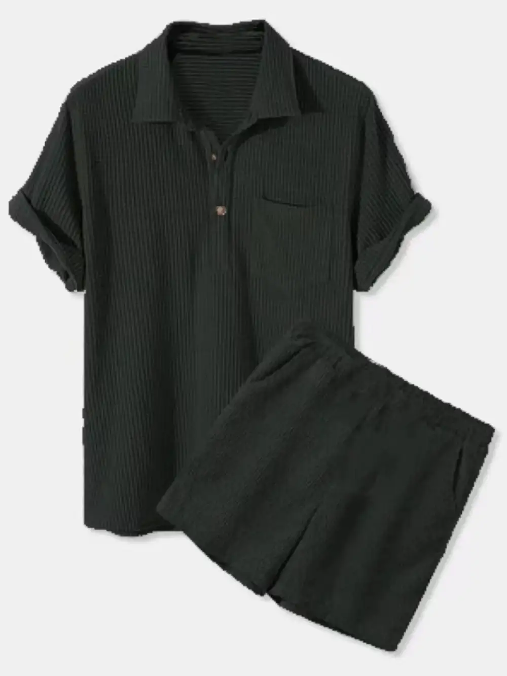 Button-Detail Short-Sleeve Top and Shorts Set