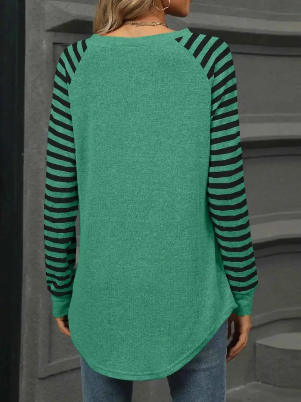 Striped Round Neck Raglan Sleeve T-Shirt