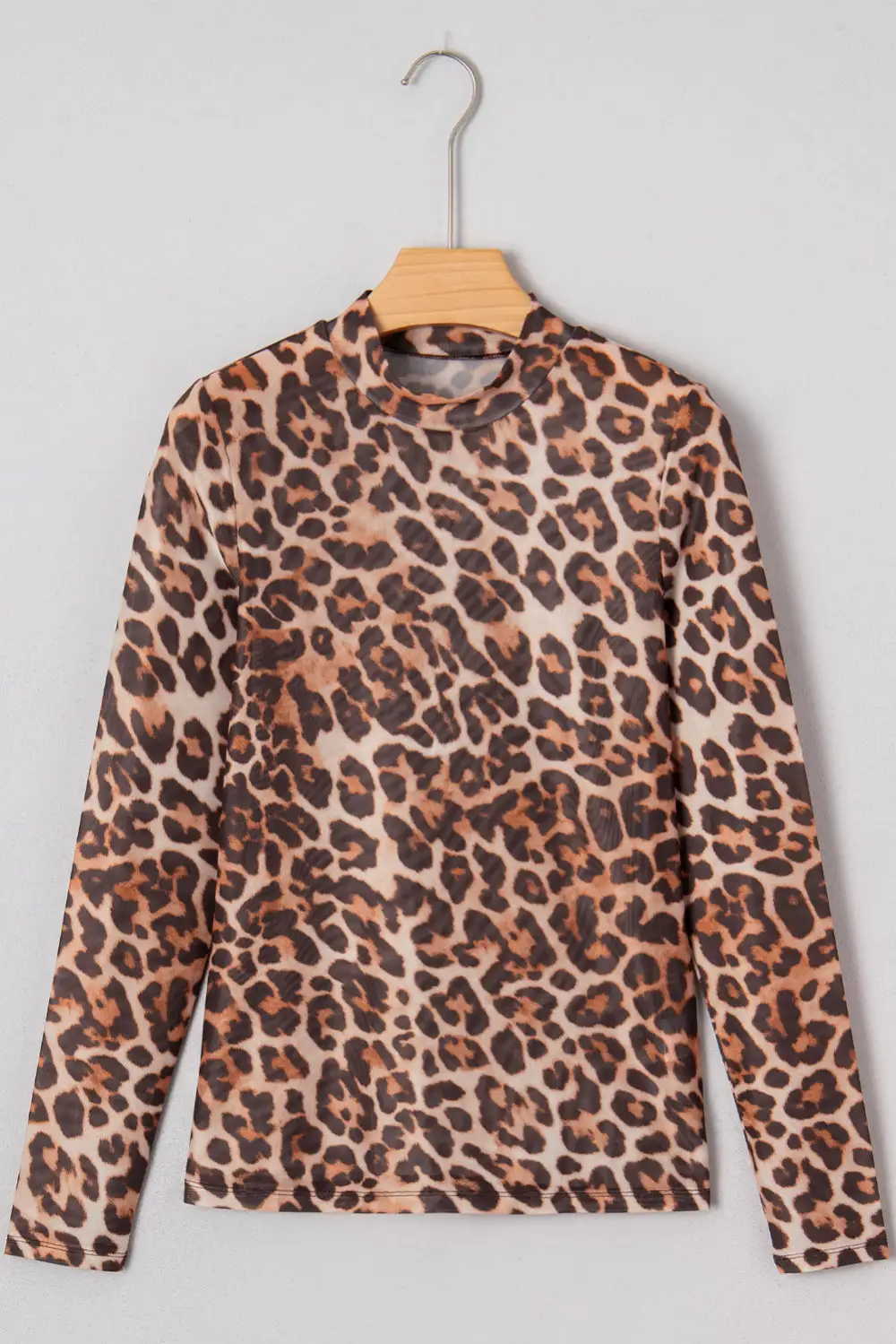 Leopard Print Mesh Long Sleeve Top