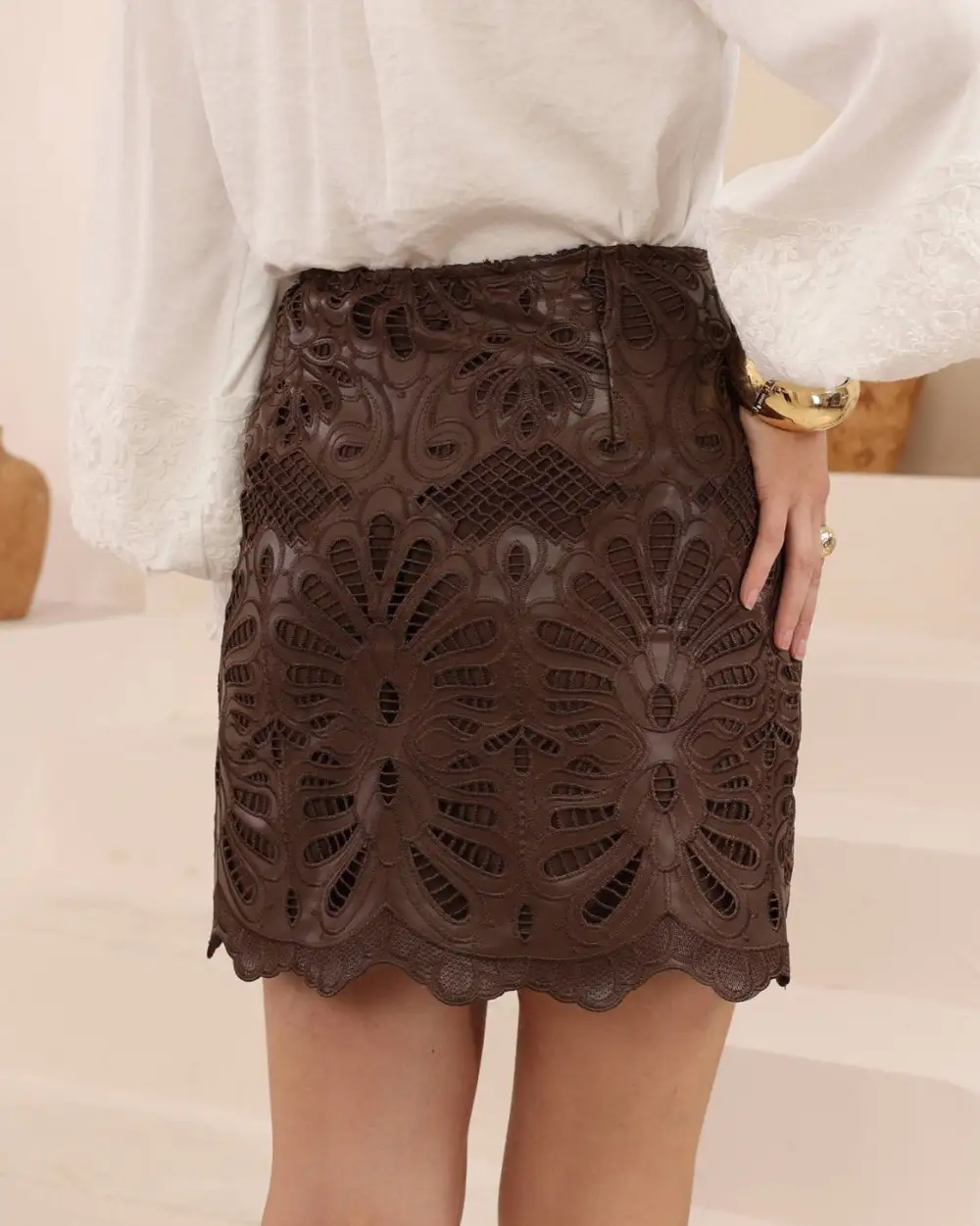 Layered Faux Leather Lace Skirt