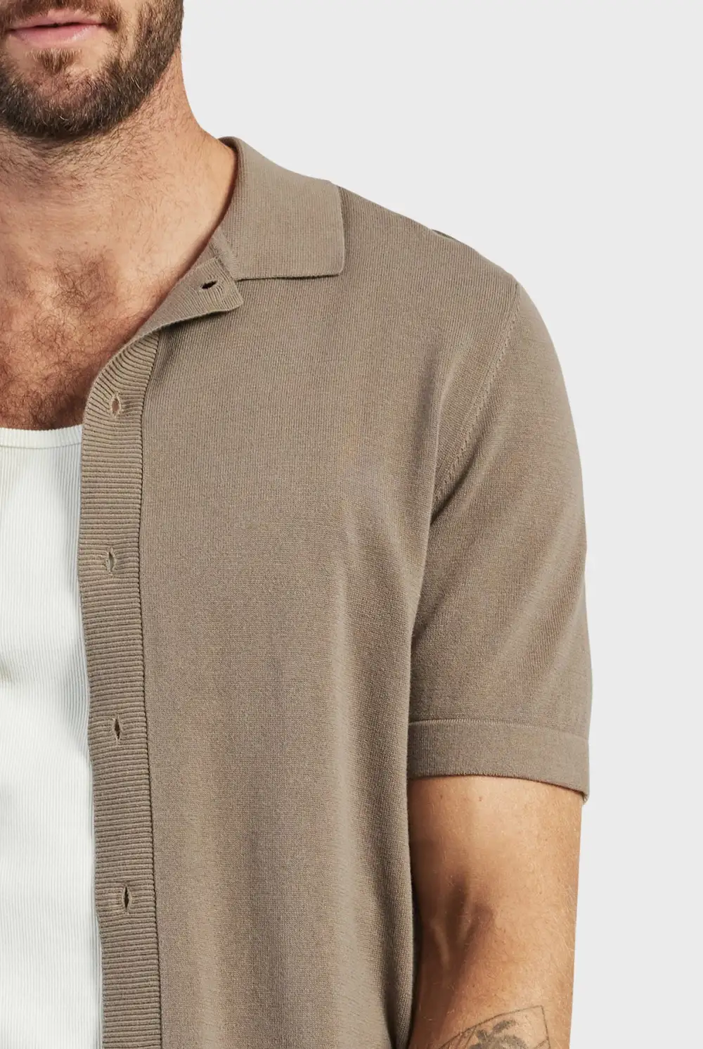 Jackson Rib Knit Polo-Nomad tan