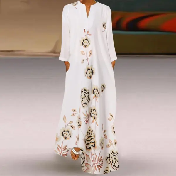 Long Sleeve Flower Print Maxi Dress