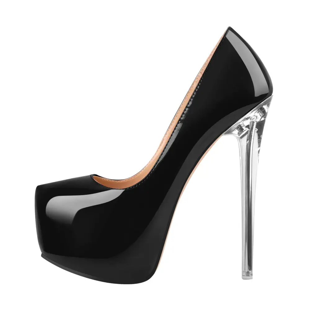 Patent Finish Pointed Toe Platform Transparent Heel Pumps