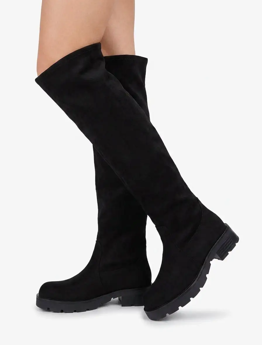 Classic Modern Block Heel Faux Suede Knee High Boots