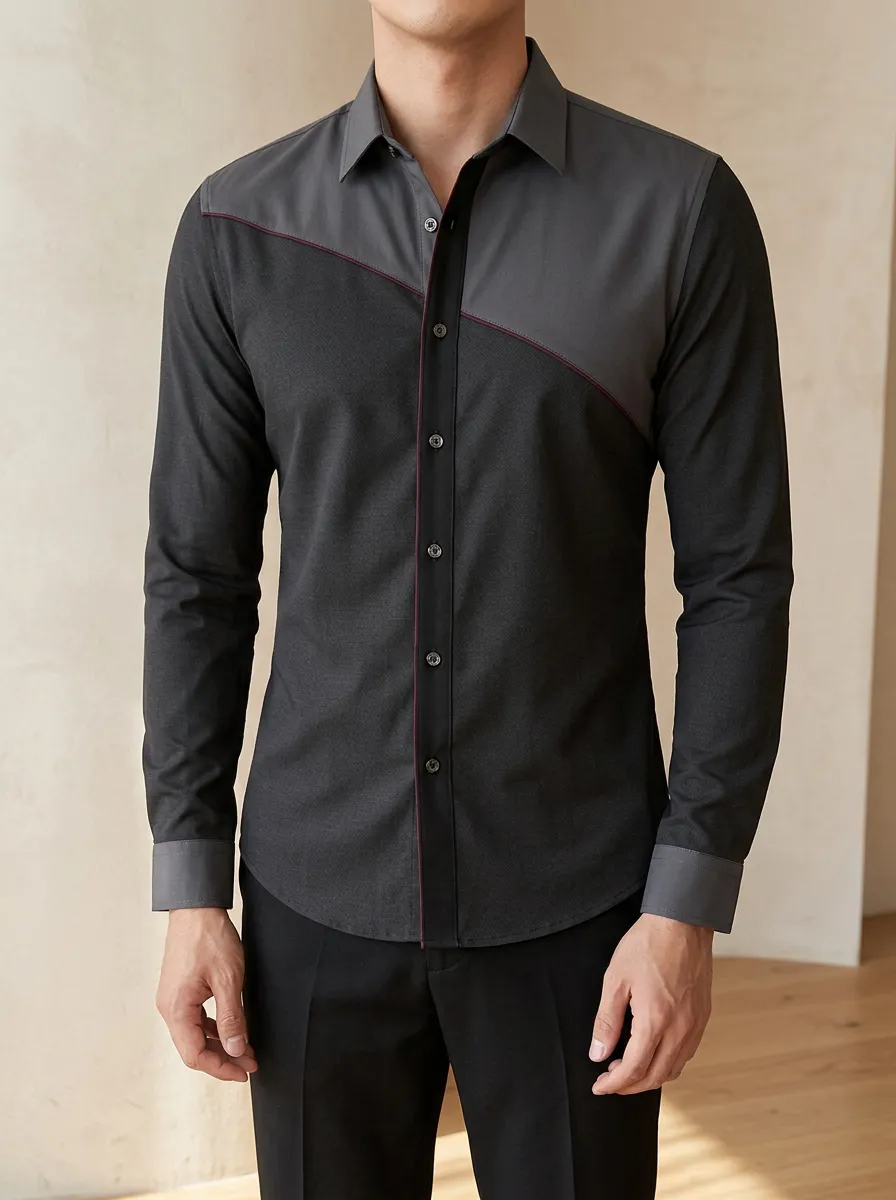Men's Colorblock Slim Fit Contrast Panel Long Sleeve Shirt