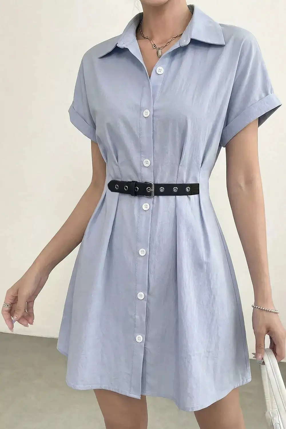 Button-Up Short Sleeve Shirt Dress