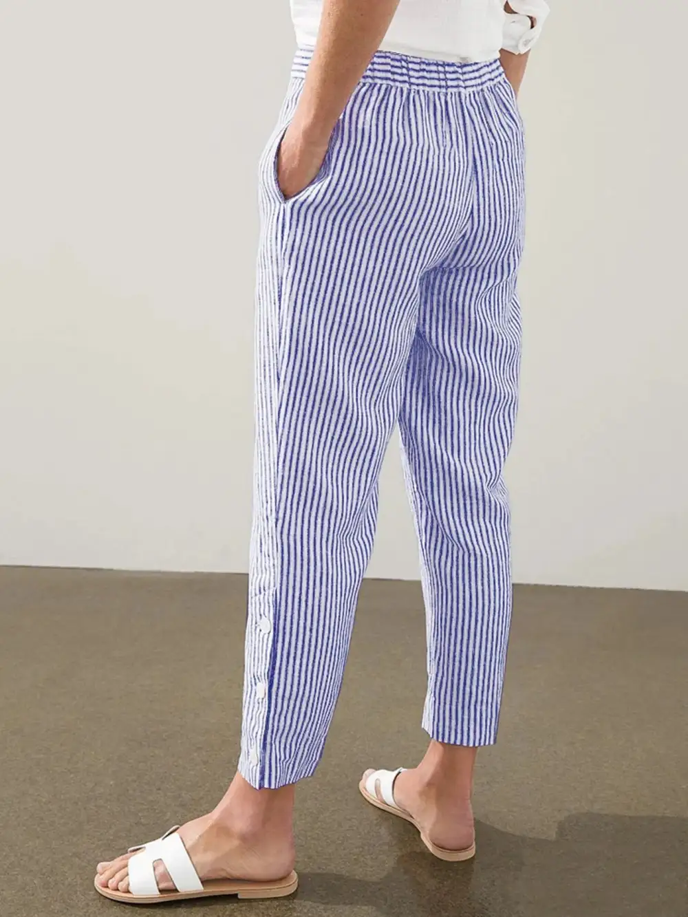 Striped Side Button Detail Plus Pants