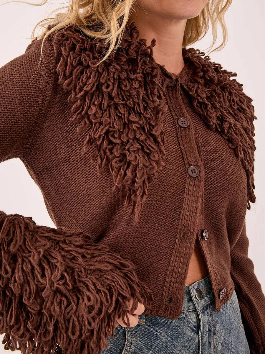 Women's Vintage-Style Fuzzy Collar Knit Cardigan