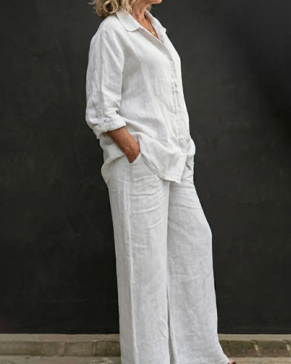 Casual Cozy Breathable Shirt and Wide Leg Pants Outfit