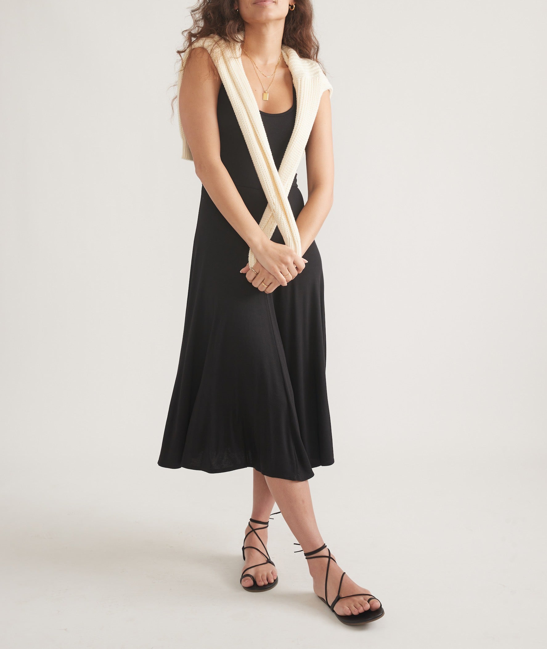 Black Sleeveless A-Line Midi Dress