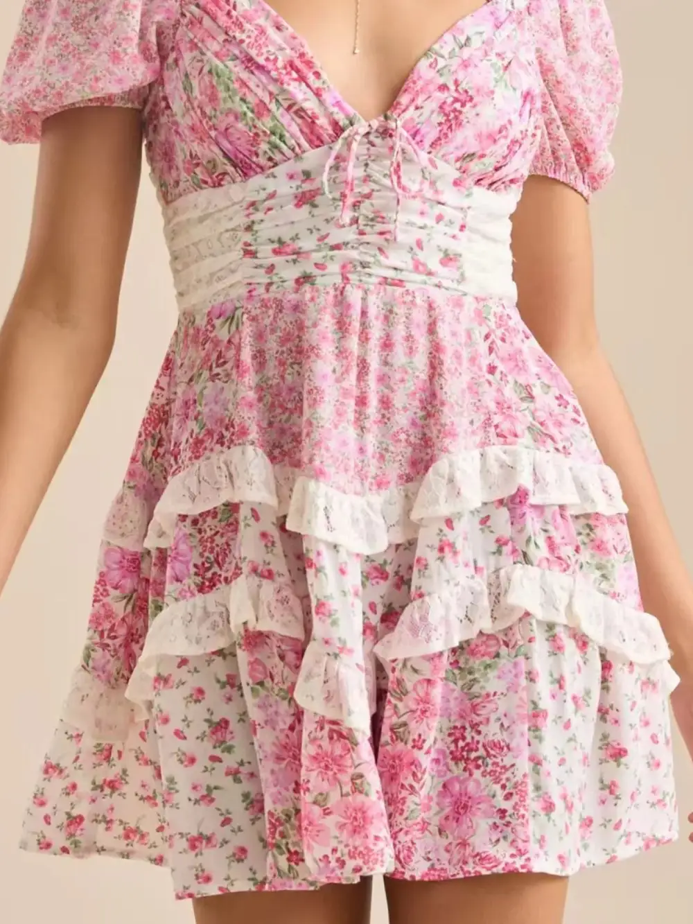 Puff Sleeve Tiered Floral Mini Dress
