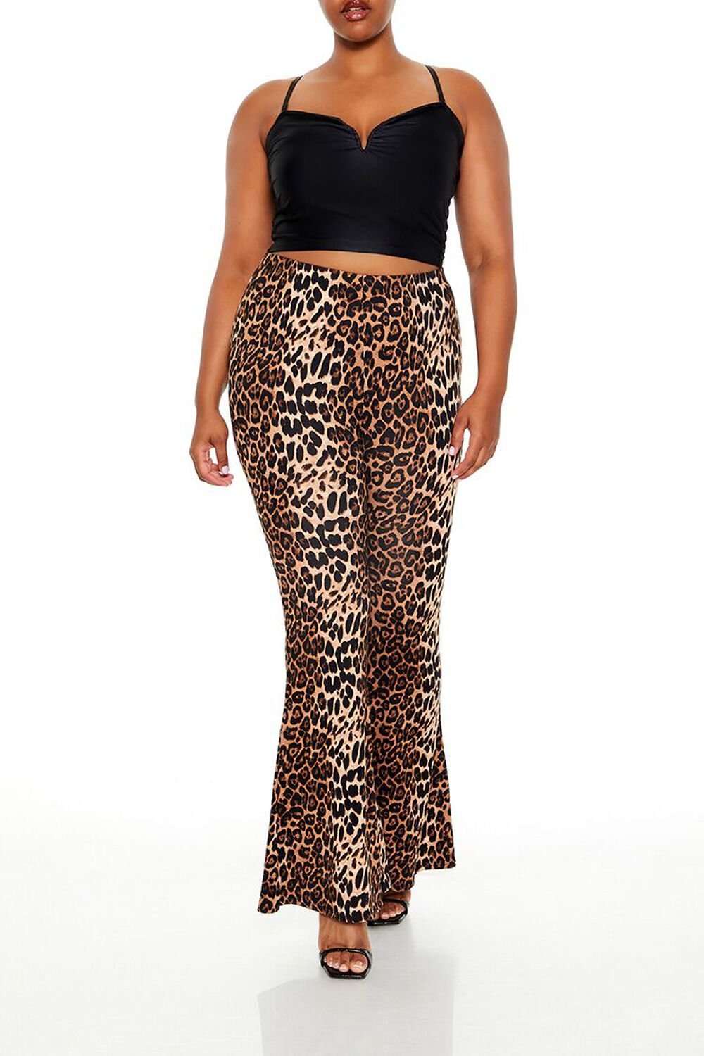 Plus Size Leopard Print Flare Pants