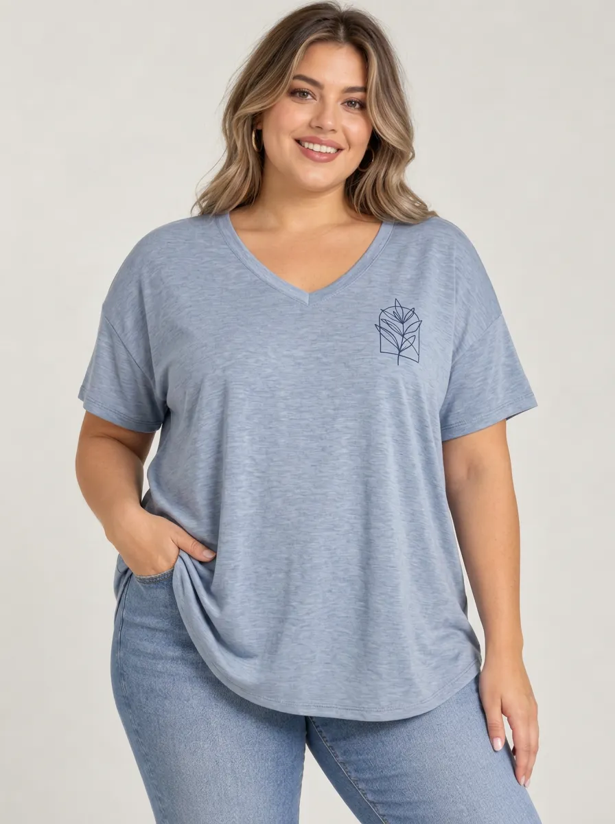 Soft Casual Plus Size V Neck Relaxed Fit Women's Relaxed V Neck Plus Size T Shirt