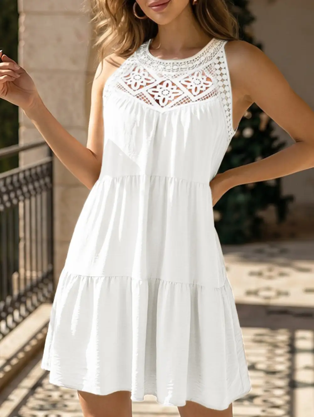 Lace Patch Halter A Line Dress