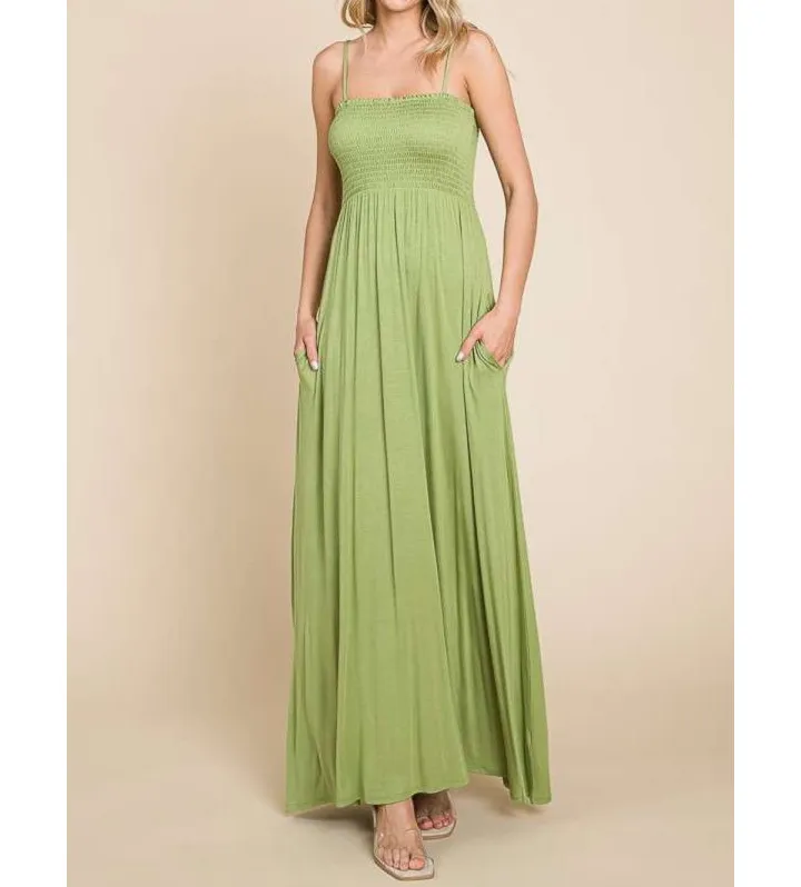 Full Size Smocked Cami Maxi Dress with Pockets