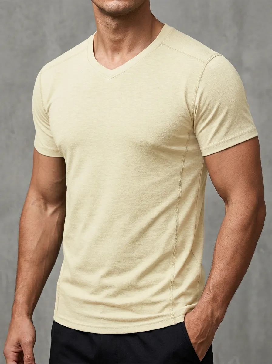 Minimal V-Neck Profile Men's Slim Fit Short Sleeve T-Shirt