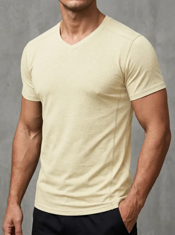 Minimal V-Neck Profile Men's Slim Fit Short Sleeve T-Shirt