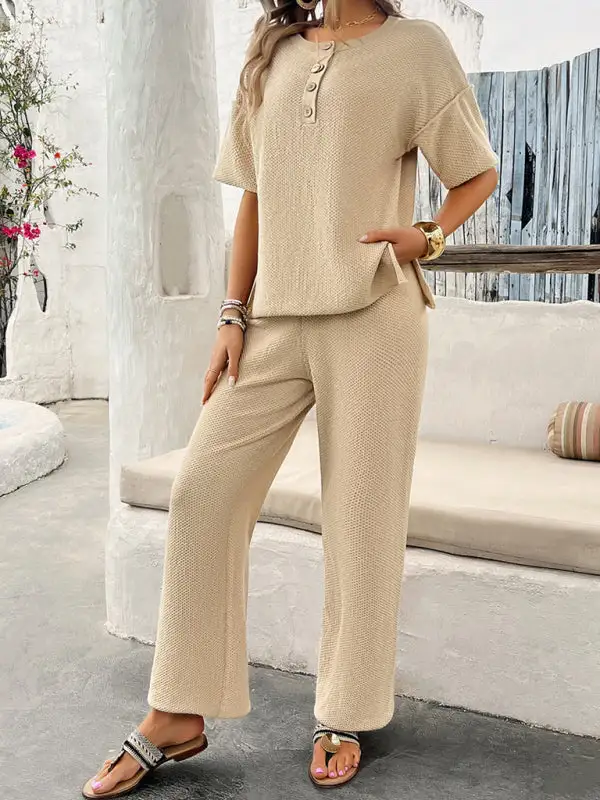 Clean Knitted Short Sleeved Trousers Suit Shorts