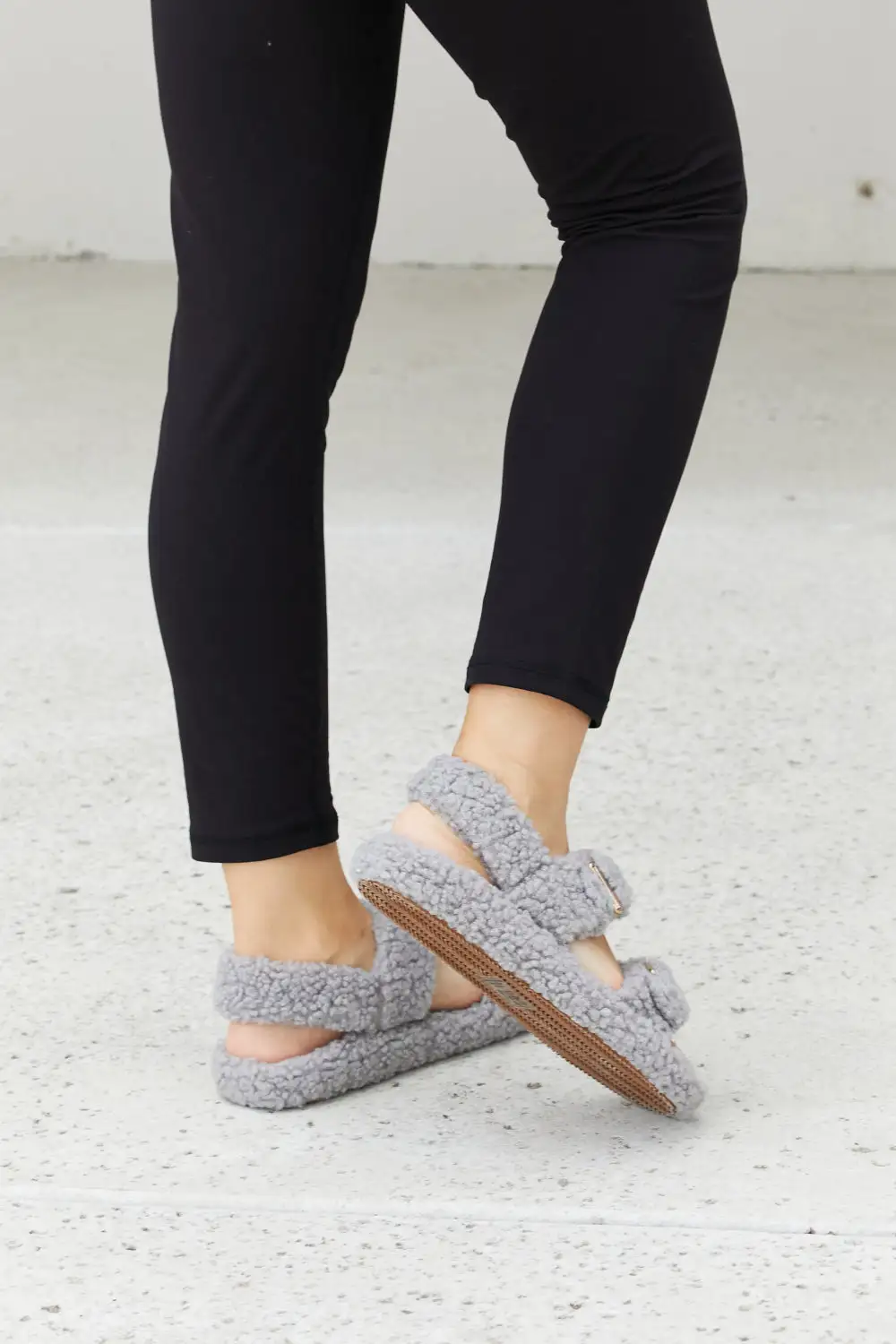 Faux Fur Buckled Flat Sandals