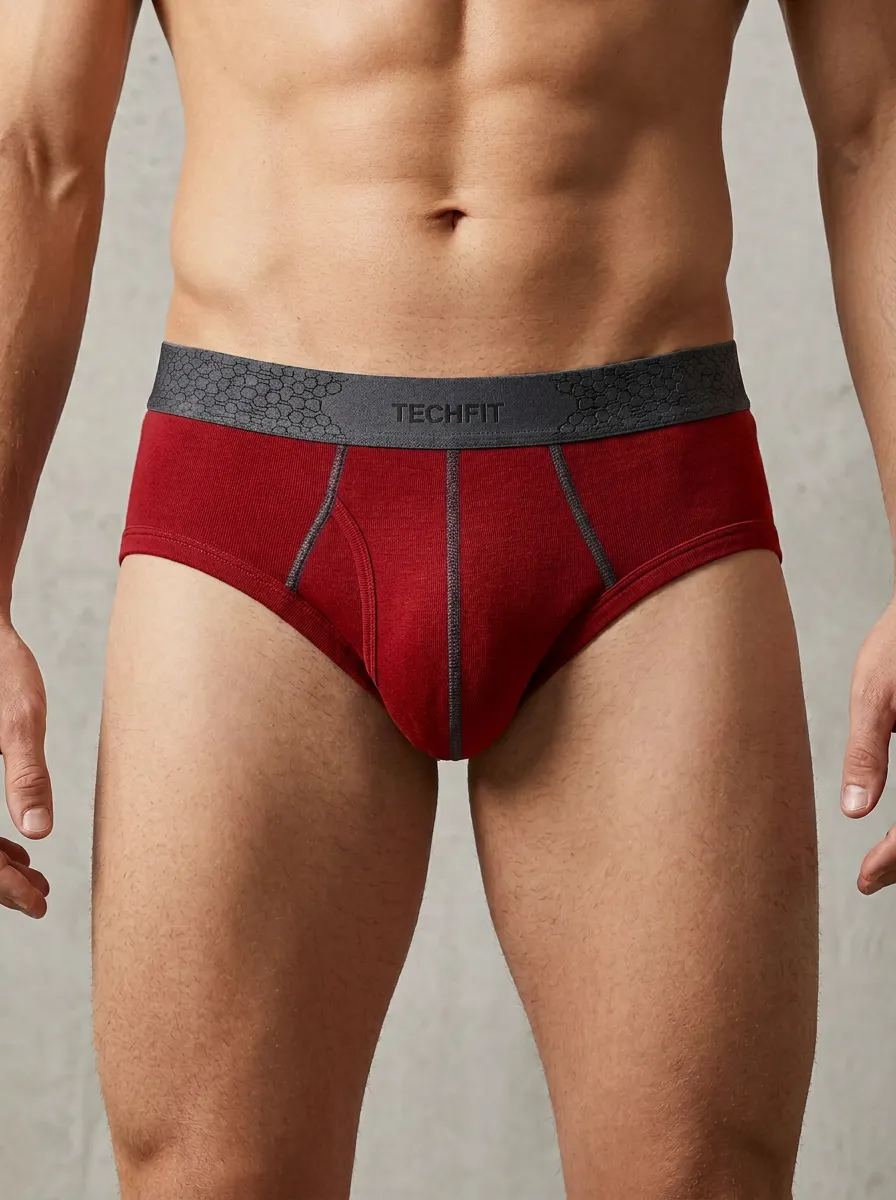Men's Techfit Burgundy Athletic Printed Briefs