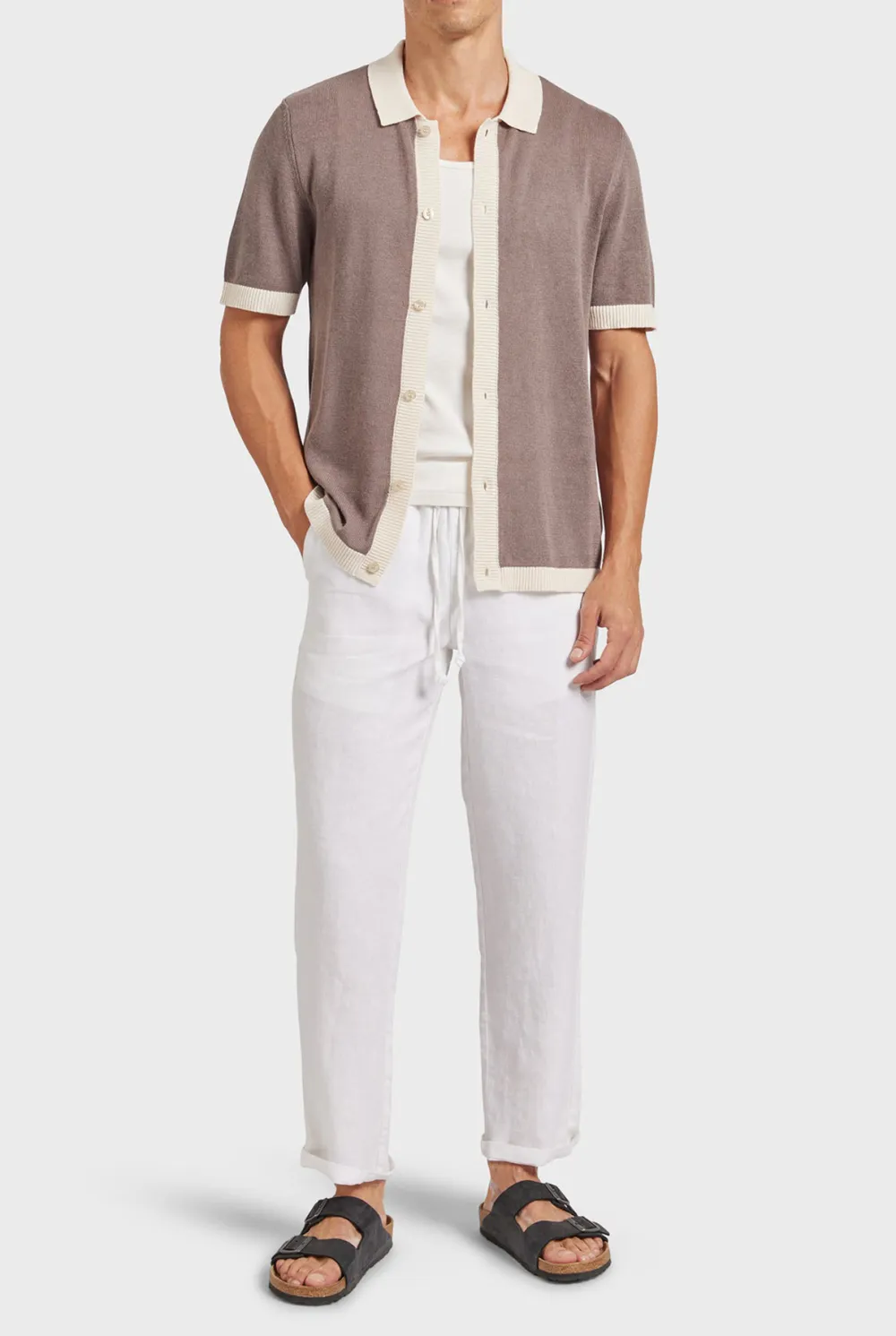 Contrast Rib Trims Knit Shirt