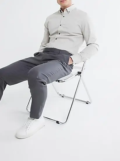Men's Casual Fashion Grey Textured Slim Fit Stretch Shirt