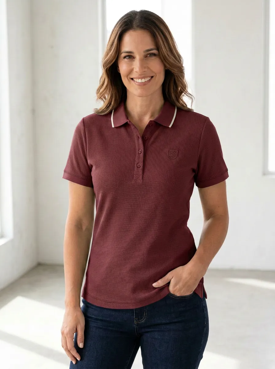 Women's Waffle-Knit Embroidered-Detail Polo Shirt